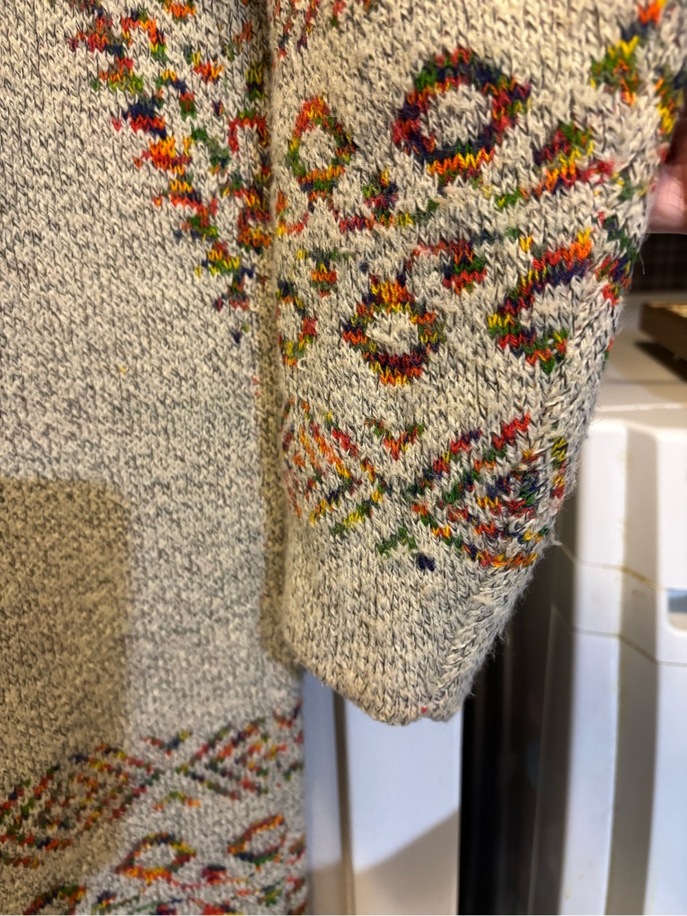 Vintage-Inspired Cream Open-Front Cardigan with Multicolor Fair Isle Accents - Picture 11 of 11